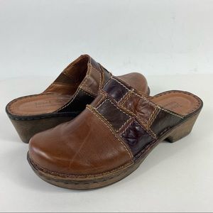Y2K Josef Seibel Clogs Size 37 /7 Color-block Brown Leather Mules 2000s Trendy